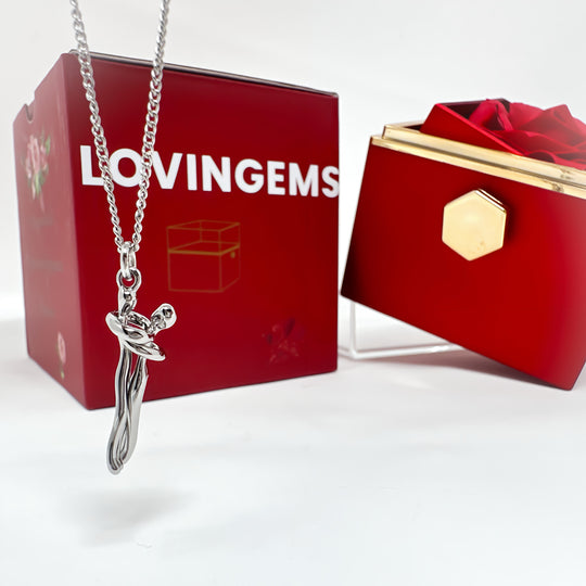 The Hug Necklace W/ Rotating Eternal Rose Gift Box