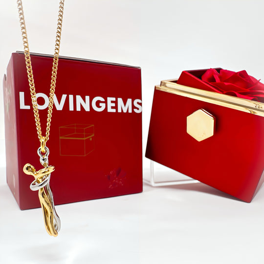 The Hug Necklace W/ Rotating Eternal Rose Gift Box