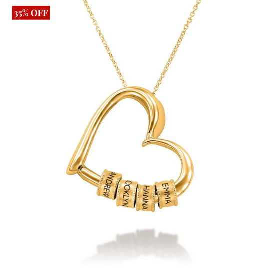 Charming Heart Necklace with Engraved Beads in 18K Gold Plating