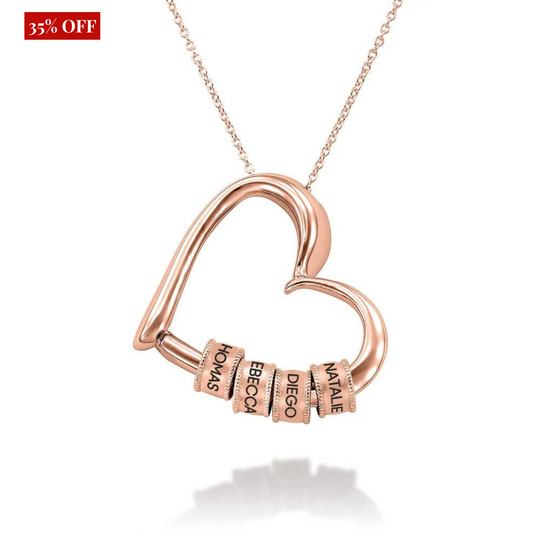 Charming Heart Necklace with Engraved Beads in 18K Rose Gold Plating