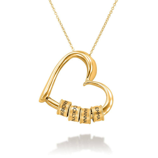 Charming Heart Necklace with Engraved Beads in 18K Gold Plating