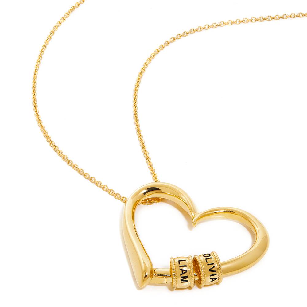 Charming Heart Necklace with Engraved Beads in 18K Gold Plating