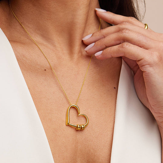 Charming Heart Necklace with Engraved Beads in 18K Gold Plating