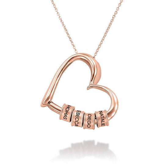 Charming Heart Necklace with Engraved Beads in 18K Rose Gold Plating