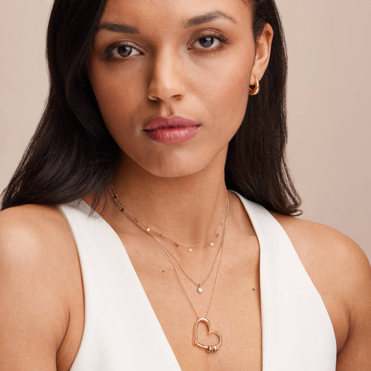 Charming Heart Necklace with Engraved Beads in 18K Rose Gold Plating