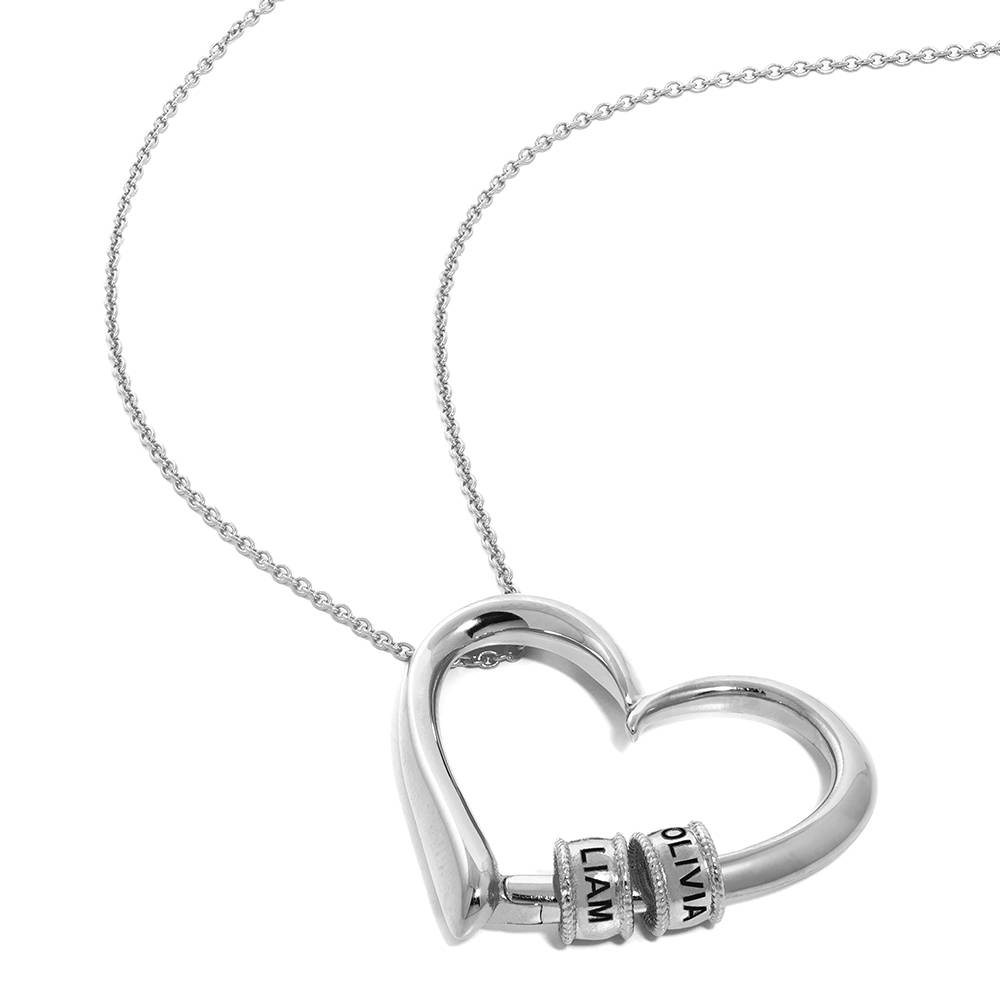 Charming Heart Necklace with Engraved Beads in Sterling Silver