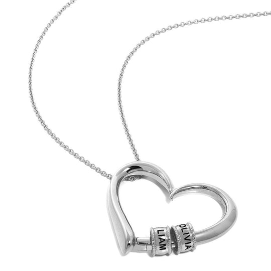 Charming Heart Necklace with Engraved Beads in Sterling Silver