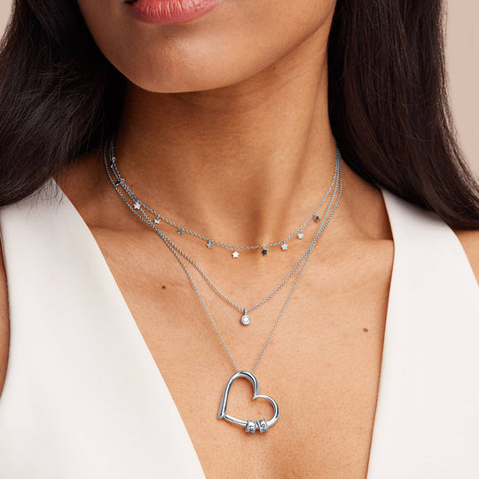 Charming Heart Necklace with Engraved Beads in Sterling Silver